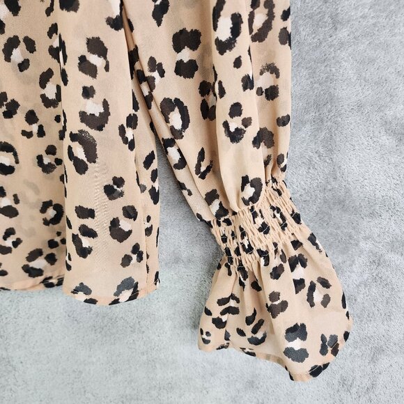 Women's Beige Leopard Print Blouse Top V-Neck Long Sleeve A New Day Size M - Picture 3 of 10